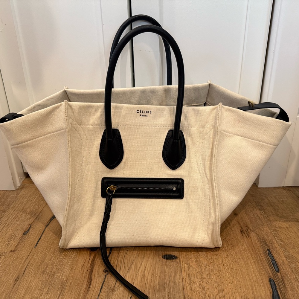 Celine Canvas Phantom Luggage Cream and Black Satchel